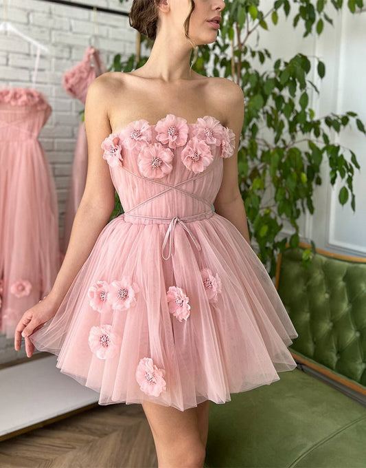 A-line Short Homecoming Dresses with Handmade Flowers