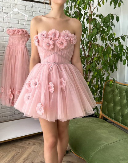 A-line Short Homecoming Dresses with Handmade Flowers