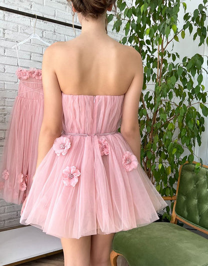 A-line Short Homecoming Dresses with Handmade Flowers