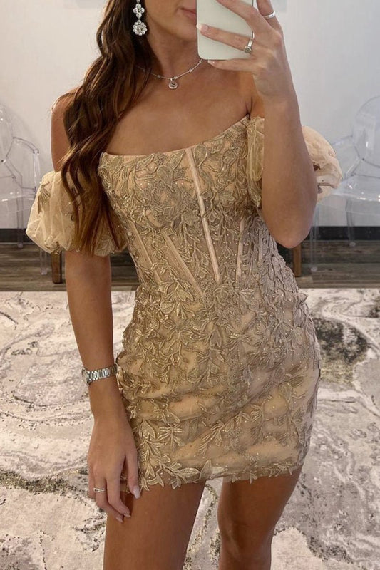 Sheath Lace Strapless Homecoming Dresses with Appliques