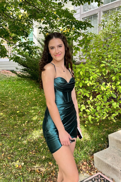Sheath Spaghetti Straps Satin Homecoming Dresses