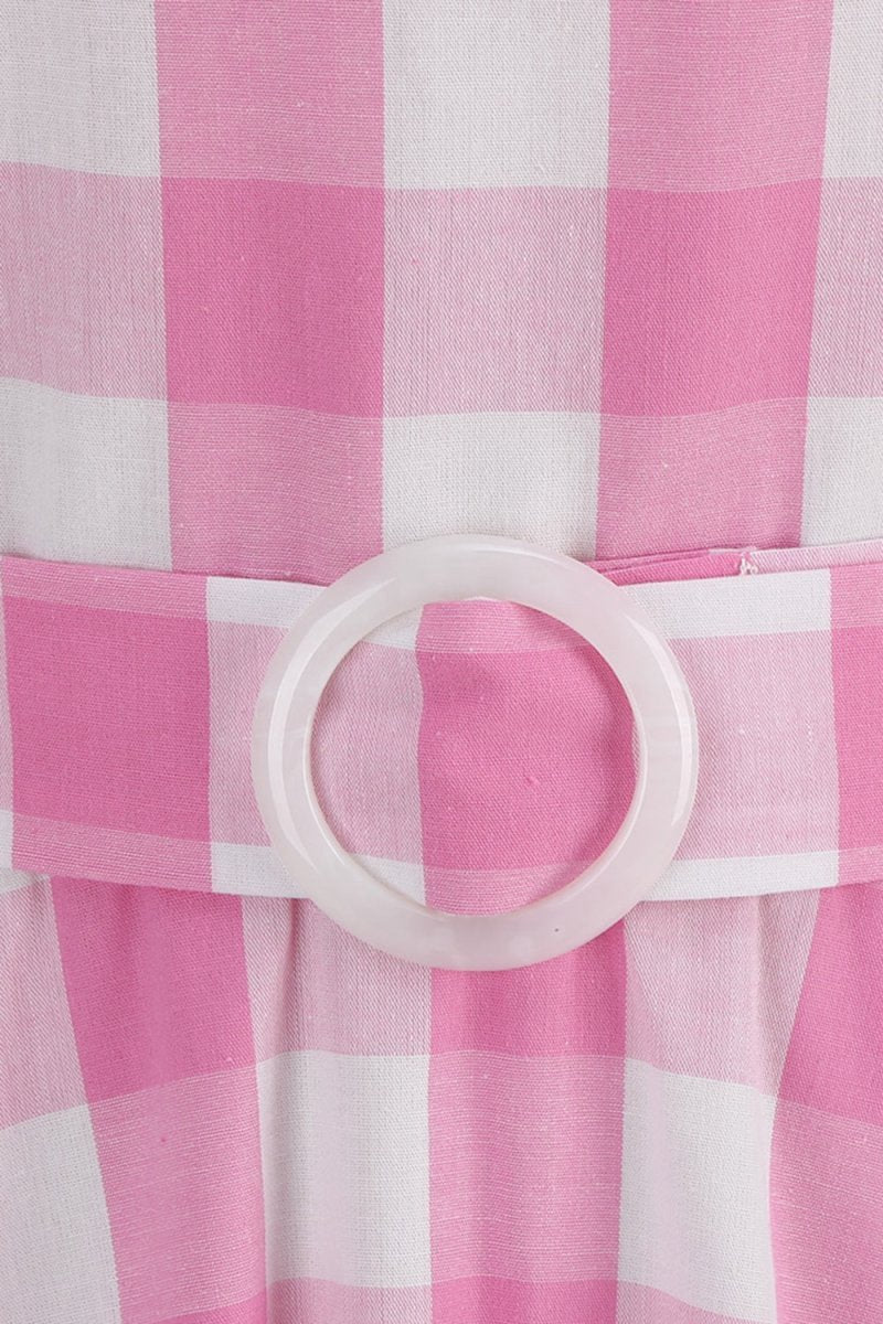 Halter Plaid Sleeveless 1950s Dresses with Belt