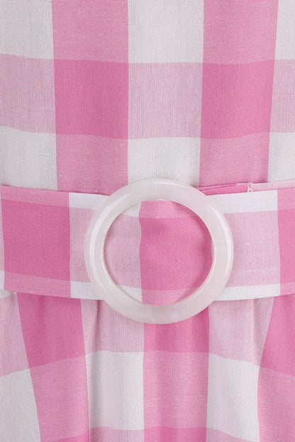 Halter Plaid Sleeveless 1950s Dresses with Belt