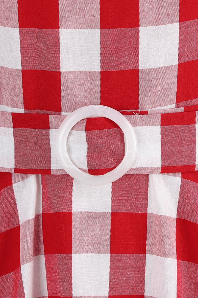 Halter Plaid Sleeveless 1950s Dresses with Belt