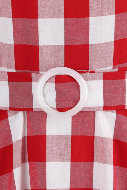 Halter Plaid Sleeveless 1950s Dresses with Belt