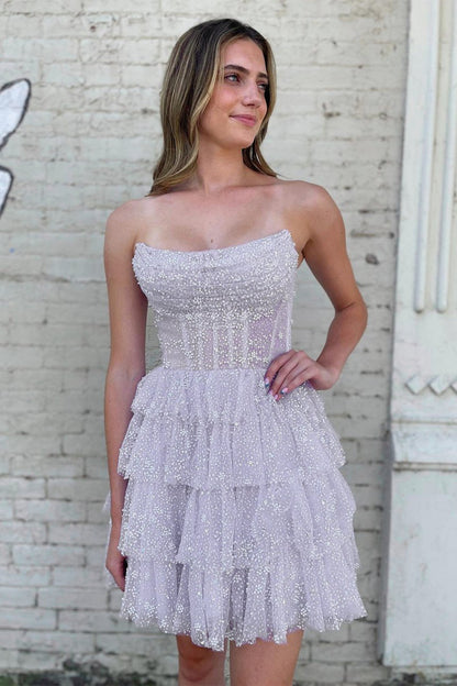A-line Strapless Tie Homecoming Dresses