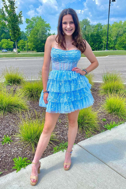 A-line Strapless Tie Homecoming Dresses