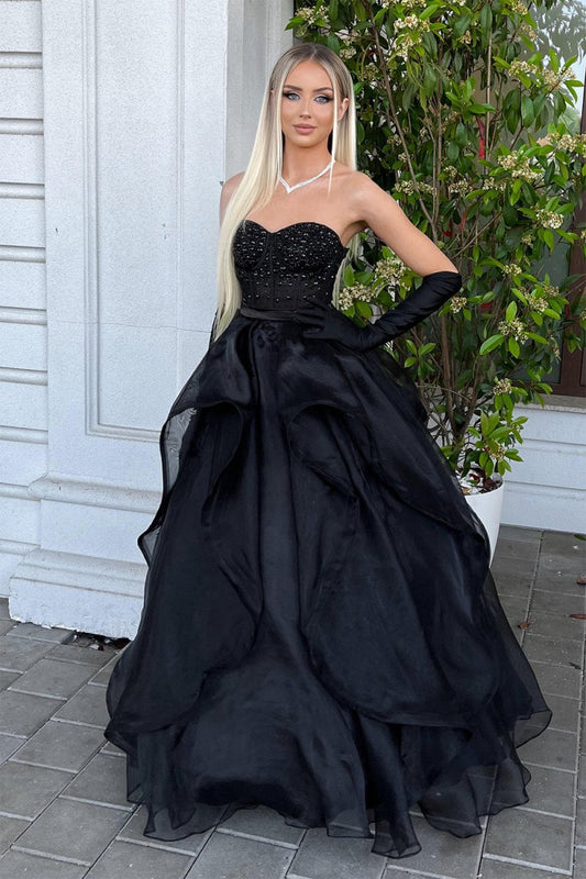 A-line Sweetheart Long Prom Dresses with Beading