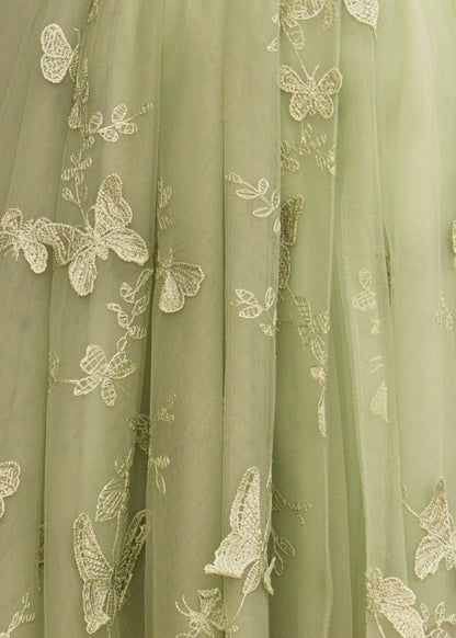 A-line Butterfly Lace Corset Prom Dresses with Slit