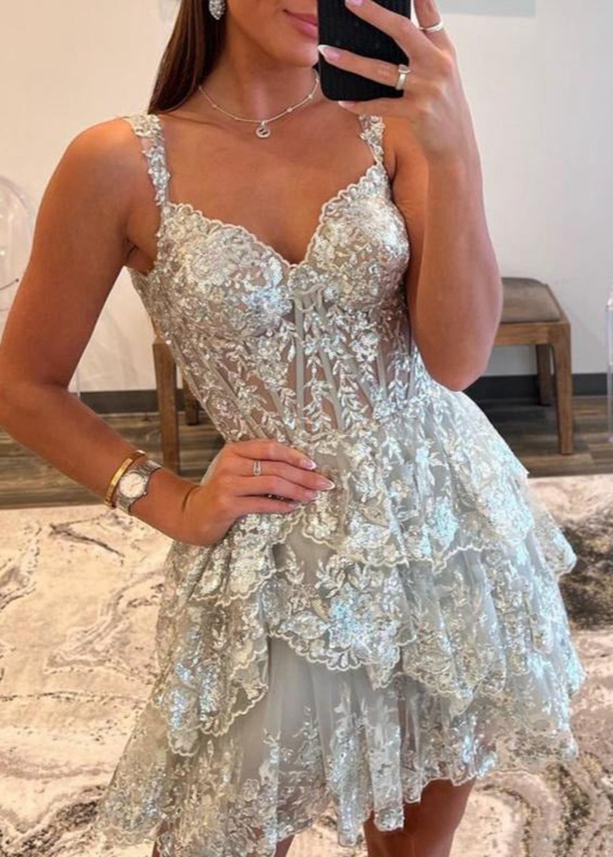 Short A-line Sweetheart Tie Homecoming Dresses