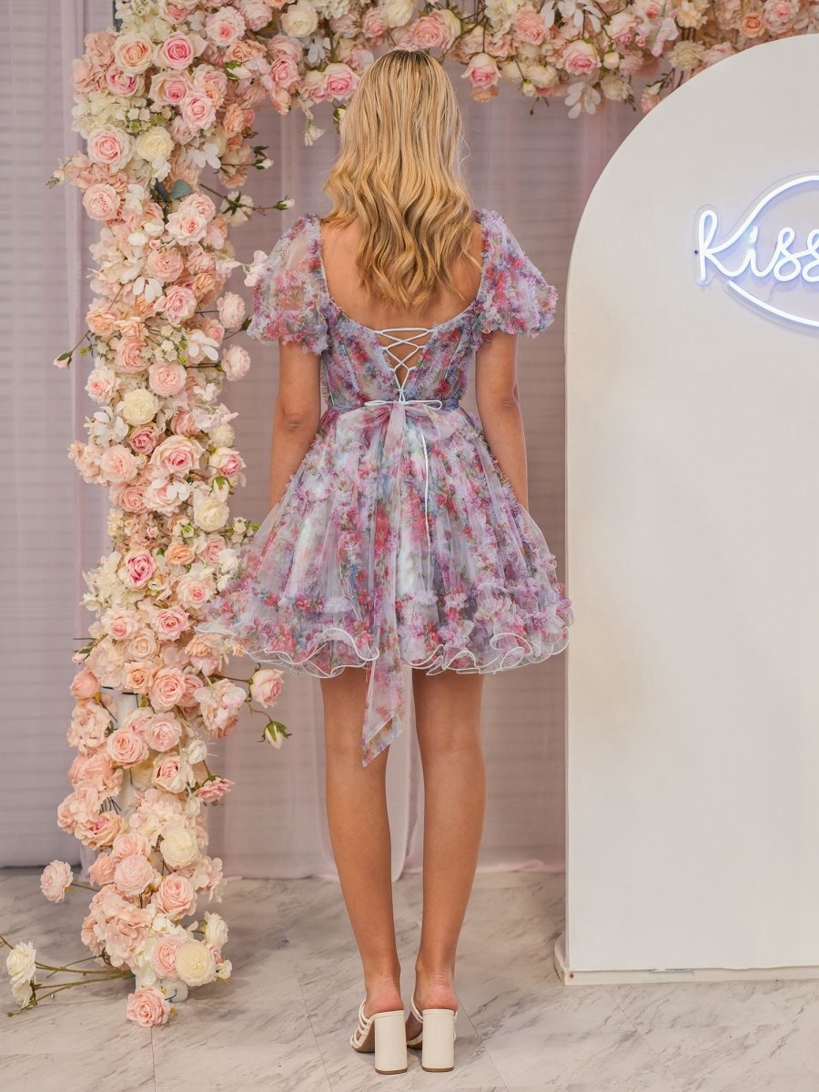 A-line Off the Shoulder Printed Homecoming Dresses