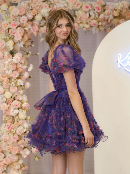 A-line Off the Shoulder Printed Homecoming Dresses