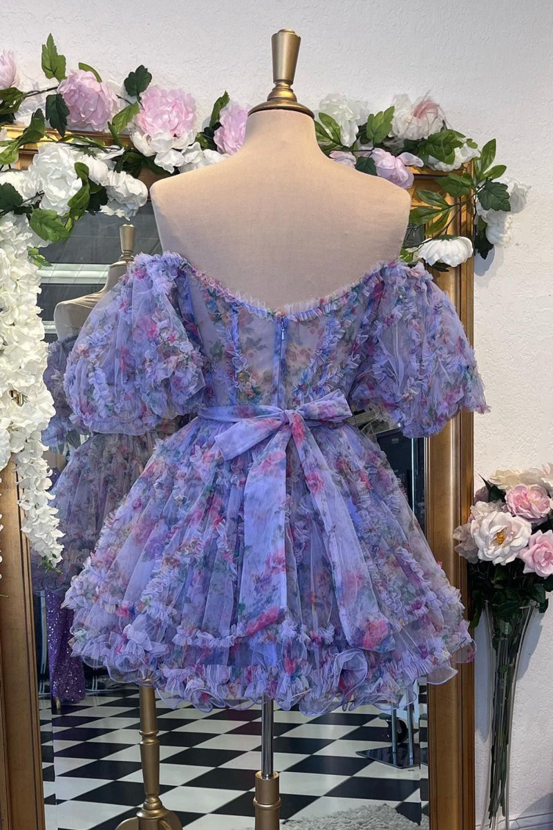A-line Off the Shoulder Printed Homecoming Dresses