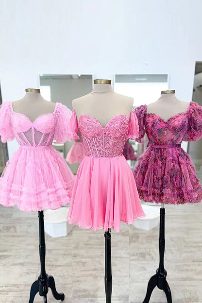 A-line Lace Off the Shoulder Homecoming Dresses with Appliques