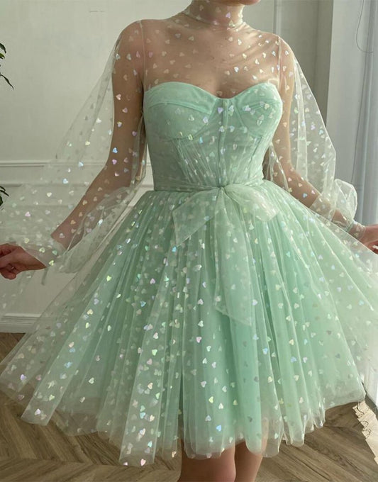 A-line Corset Homecoming Dresses with Sleeves