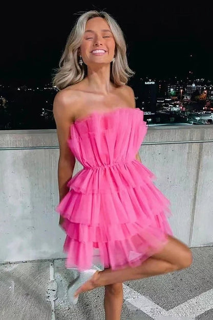 A-line Strapless Short Homecoming Dresses