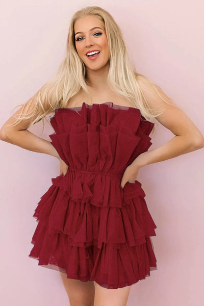 A-line Strapless Short Homecoming Dresses