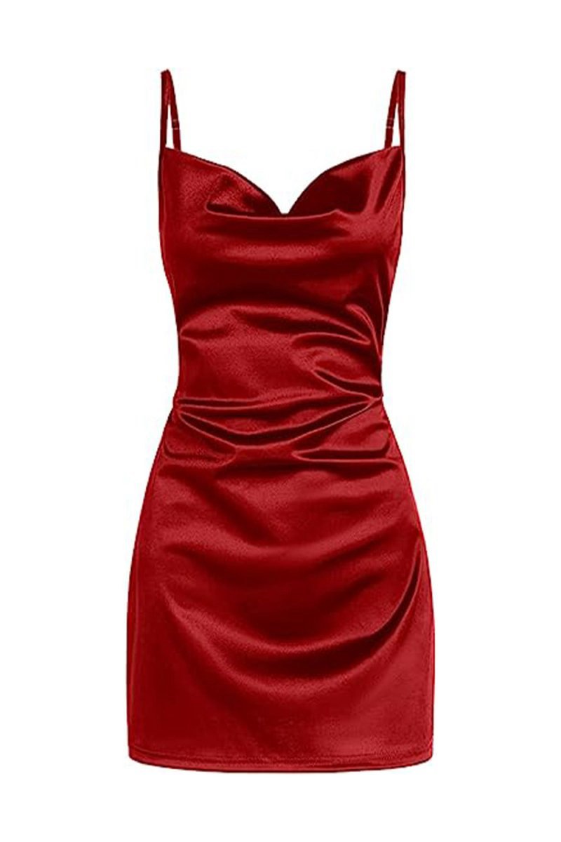 Simple Cowl Neck Satin Homecoming Dresses
