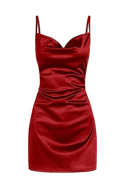 Simple Cowl Neck Satin Homecoming Dresses
