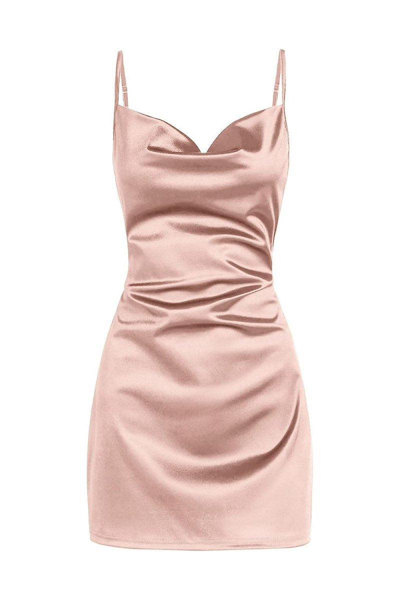 Simple Cowl Neck Satin Homecoming Dresses