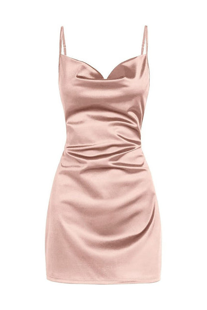 Simple Cowl Neck Satin Homecoming Dresses
