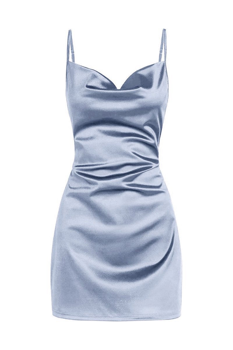 Simple Cowl Neck Satin Homecoming Dresses