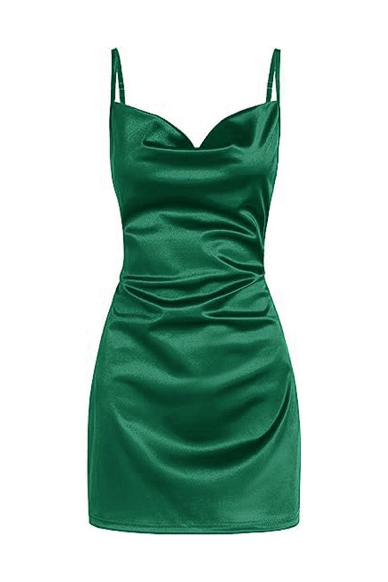 Simple Cowl Neck Satin Homecoming Dresses