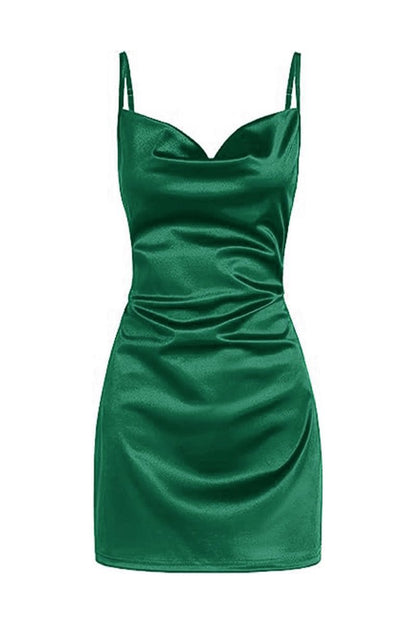 Simple Cowl Neck Satin Homecoming Dresses
