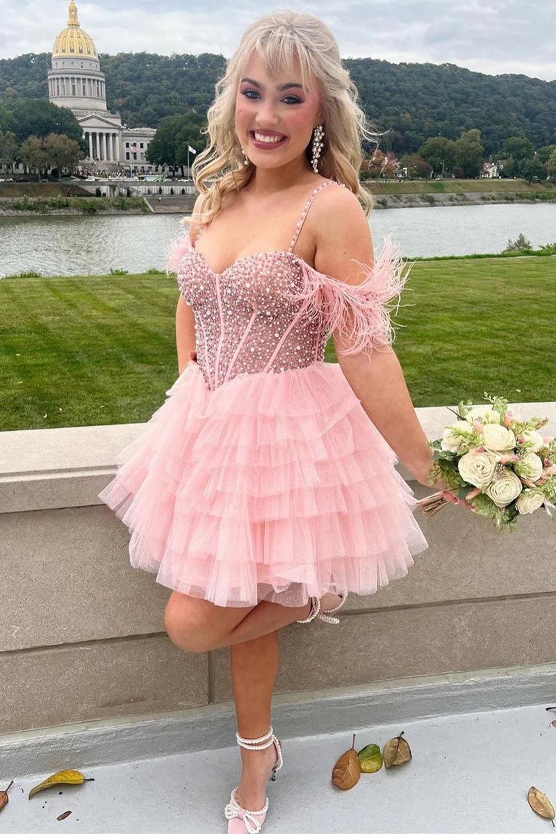A-line Off the Shoulder Homecoming Dresses with Beading