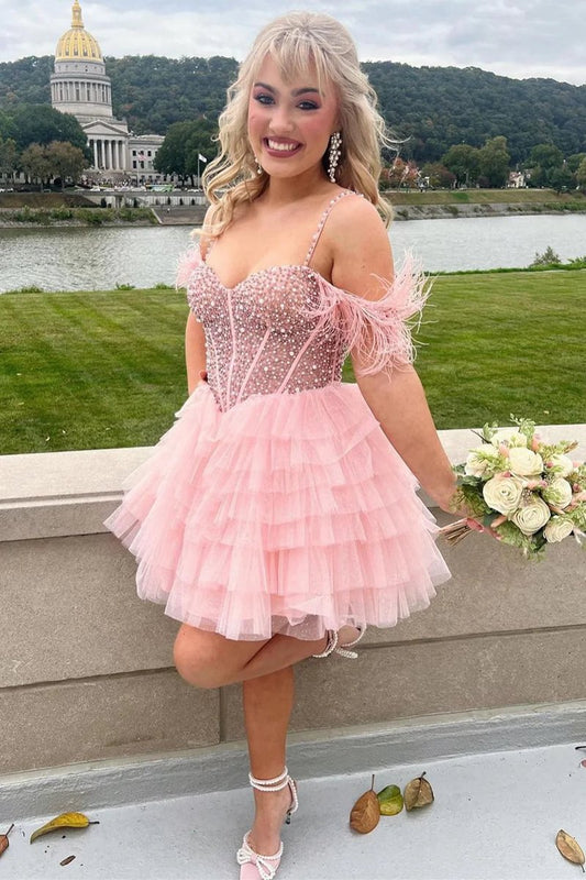 A-line Off the Shoulder Homecoming Dresses with Beading