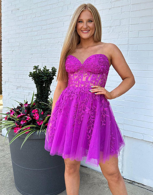 A-line Appliques Corset Homecoming Dresses
