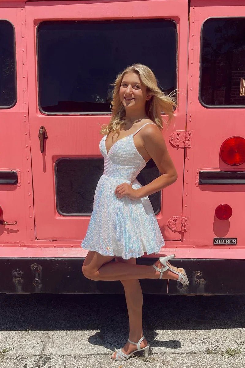 A-line V Neck Sequins Homecoming Dresses