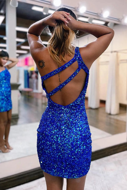 Bodycon One Shoulder Sequins Homecoming Dresses