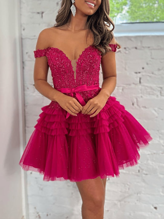A-line Tulle Tie Short Homecoming Dresses