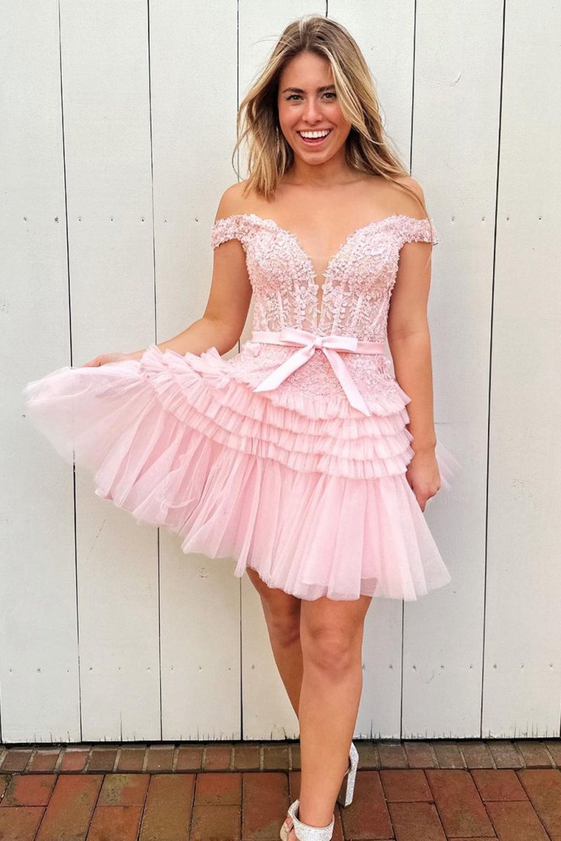 A-line Tulle Tie Short Homecoming Dresses