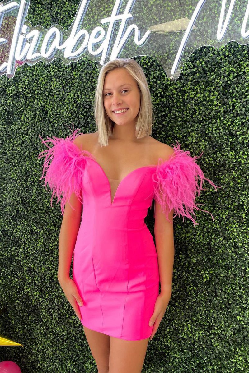 Sheath Off the Shoulder Satin Homecoming Dresses