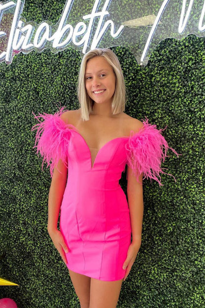 Sheath Off the Shoulder Satin Homecoming Dresses