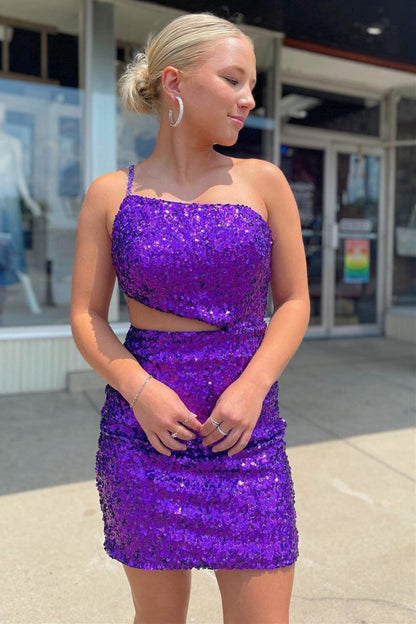 Straps One Shoulder Sequins Homecoming Dresses