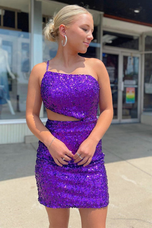 Straps One Shoulder Sequins Homecoming Dresses