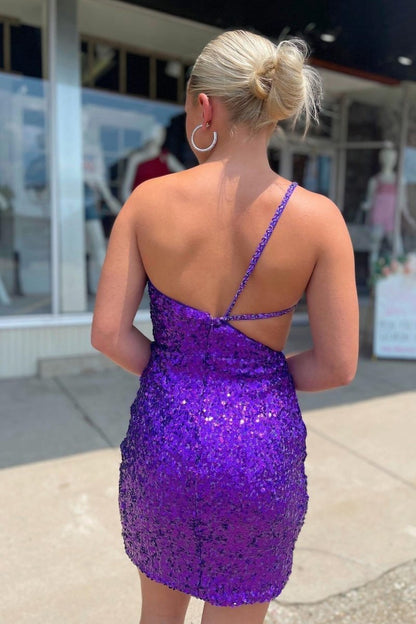 Straps One Shoulder Sequins Homecoming Dresses