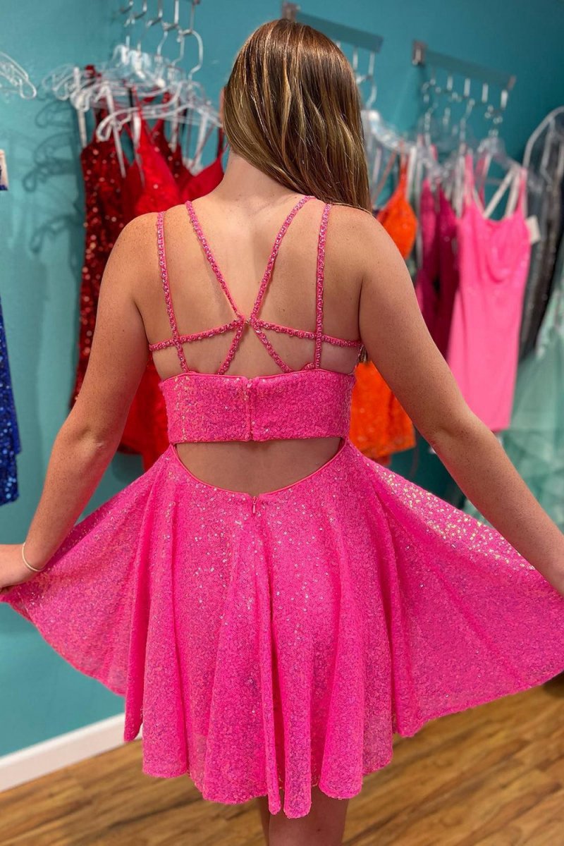 A-line Double Straps Sequins Homecoming Dresses