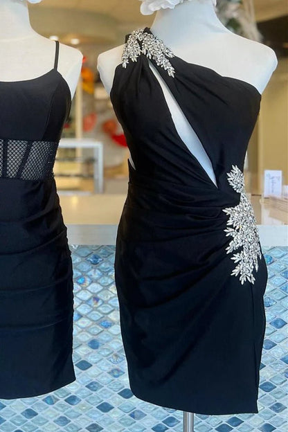 Sheath One Shoulder Pleated Satin Homecoming Dresses