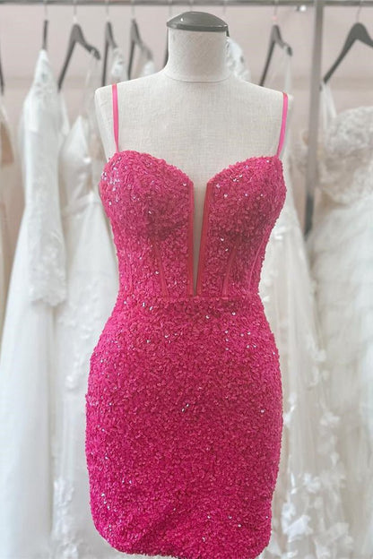 Bodycon Spaghetti Straps Sequins Homecoming Dresses