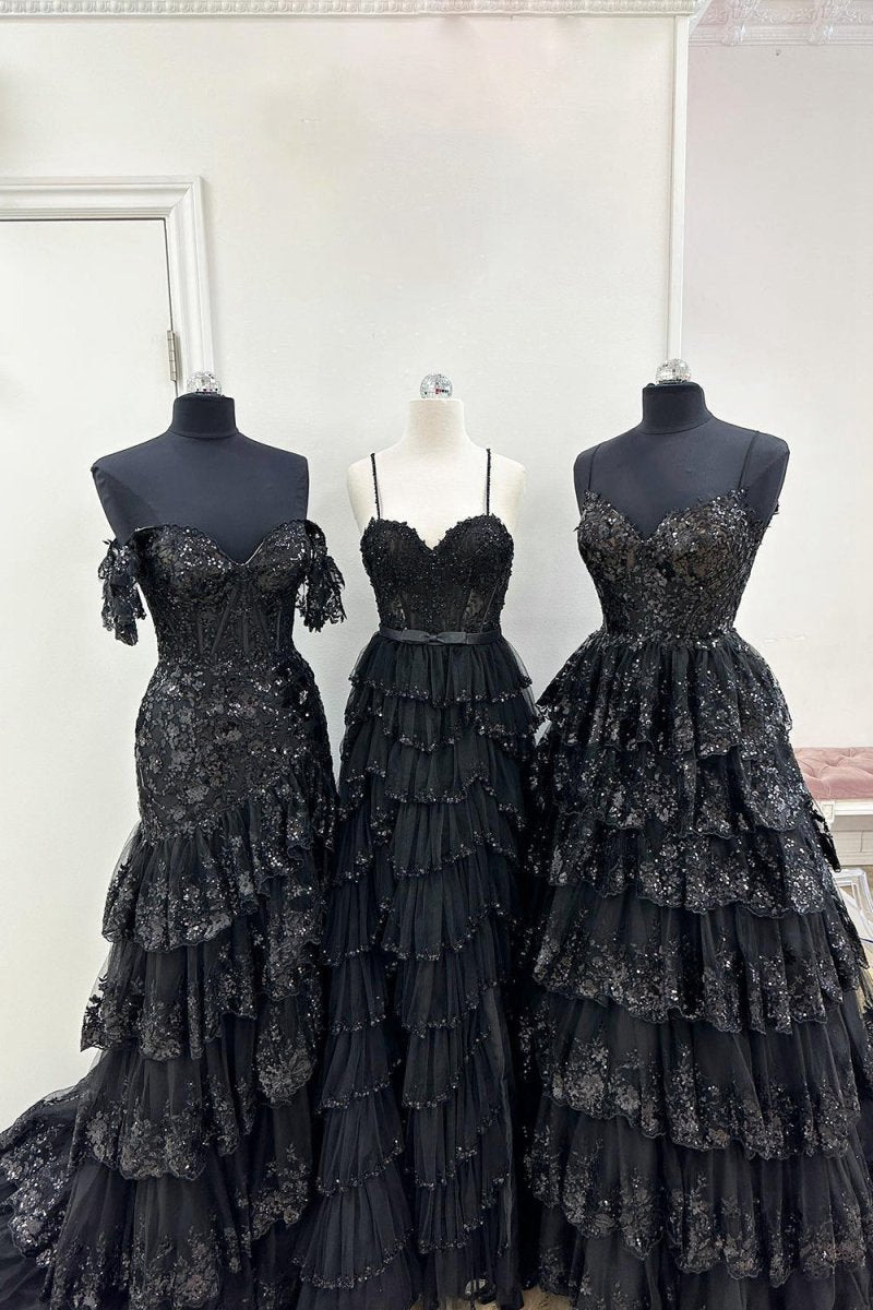 A-line Spaghetti Straps Tie Lace Prom Dresses