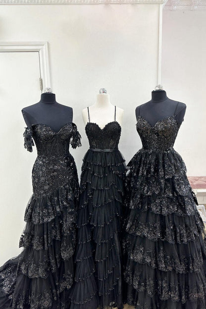 A-line Spaghetti Straps Tie Lace Prom Dresses