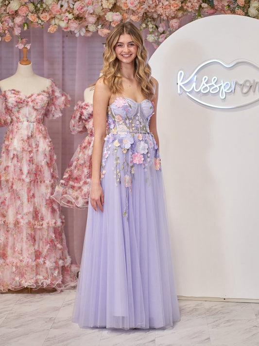 A-line Strapless Tulle Homecoming Dresses with 3D Flowers