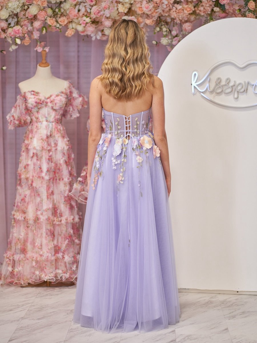 A-line Strapless Tulle Homecoming Dresses with 3D Flowers