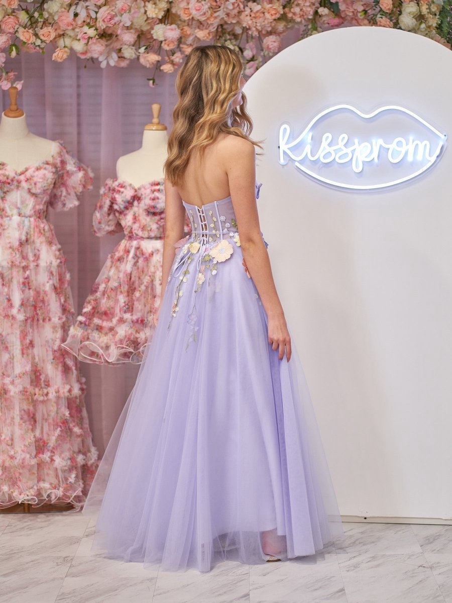 A-line Strapless Tulle Homecoming Dresses with 3D Flowers