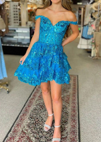 A-line Sweetheart Tie Short Homecoming Dresses