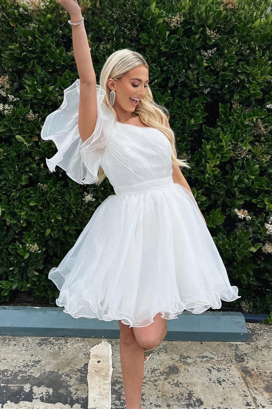 A-line One Shoulder Organza Homecoming Dresses